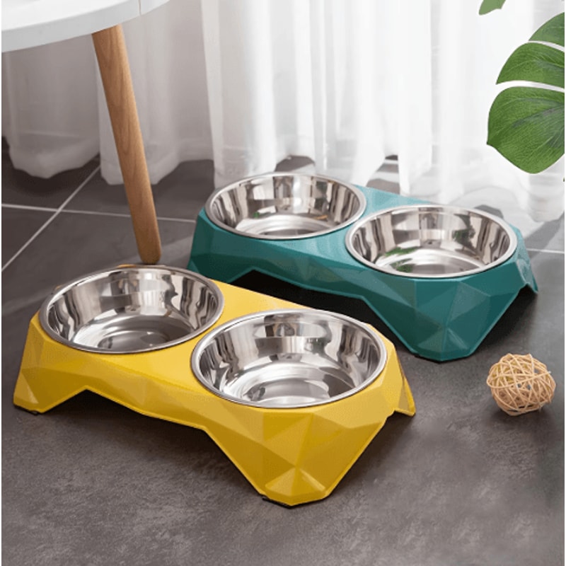 Stainless Steel Double Pet Bowl Large Capacity NonSlip Food Water Feeder 9