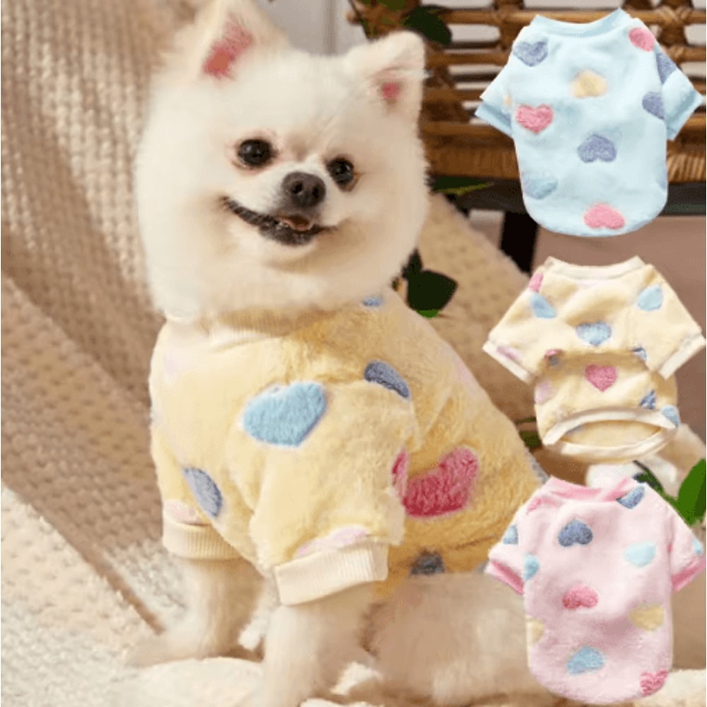 Heart Print Flannel Dog Vest Soft Winter Puppy Coat For Small Medium Dogs 0
