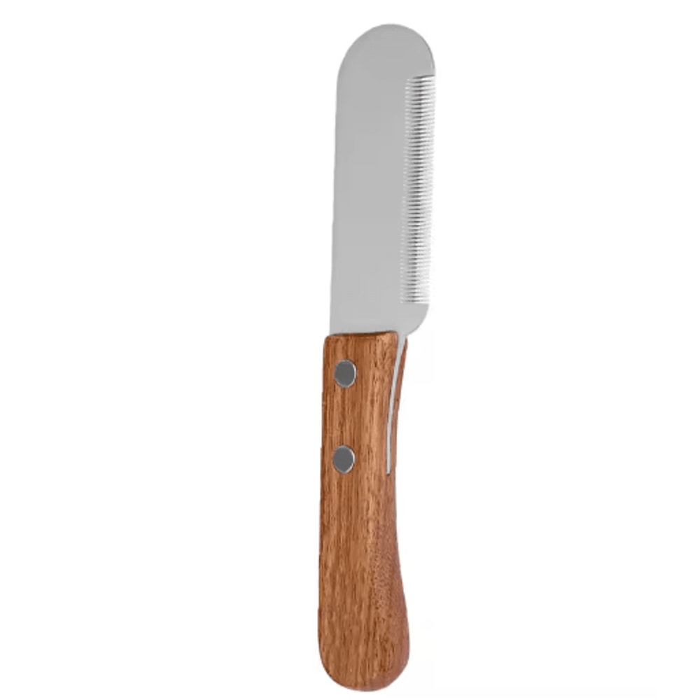 Professional Pet Stripping Knife Stainless Steel Grooming Comb With Wooden Handle 1