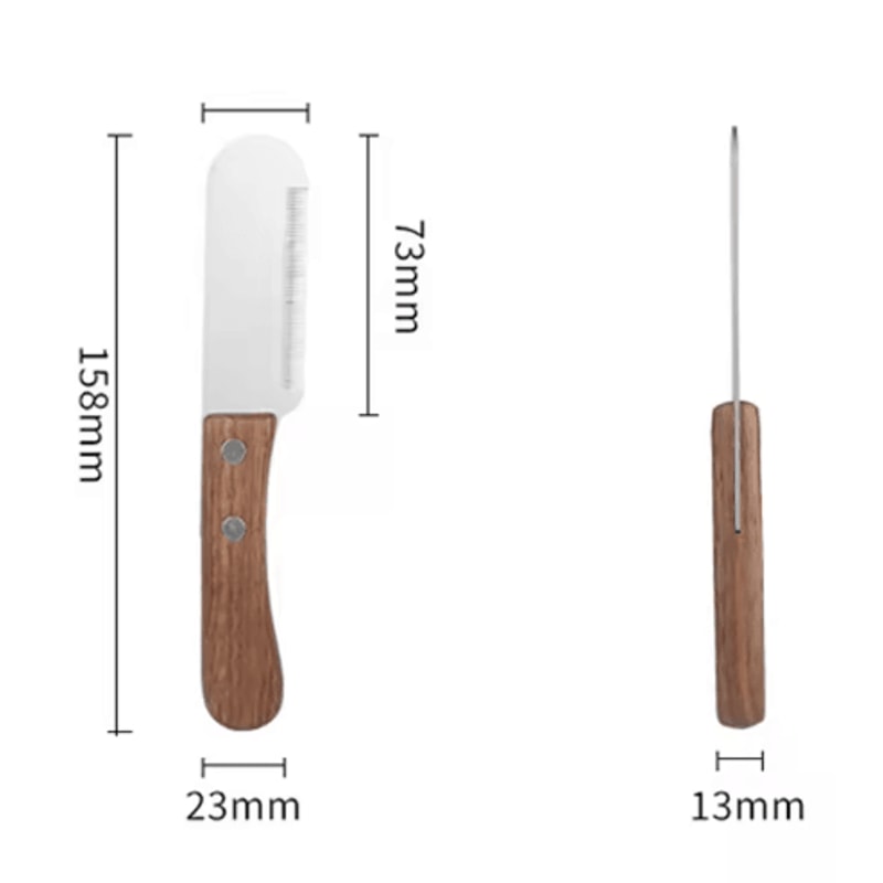 Professional Pet Stripping Knife Stainless Steel Grooming Comb With Wooden Handle 2