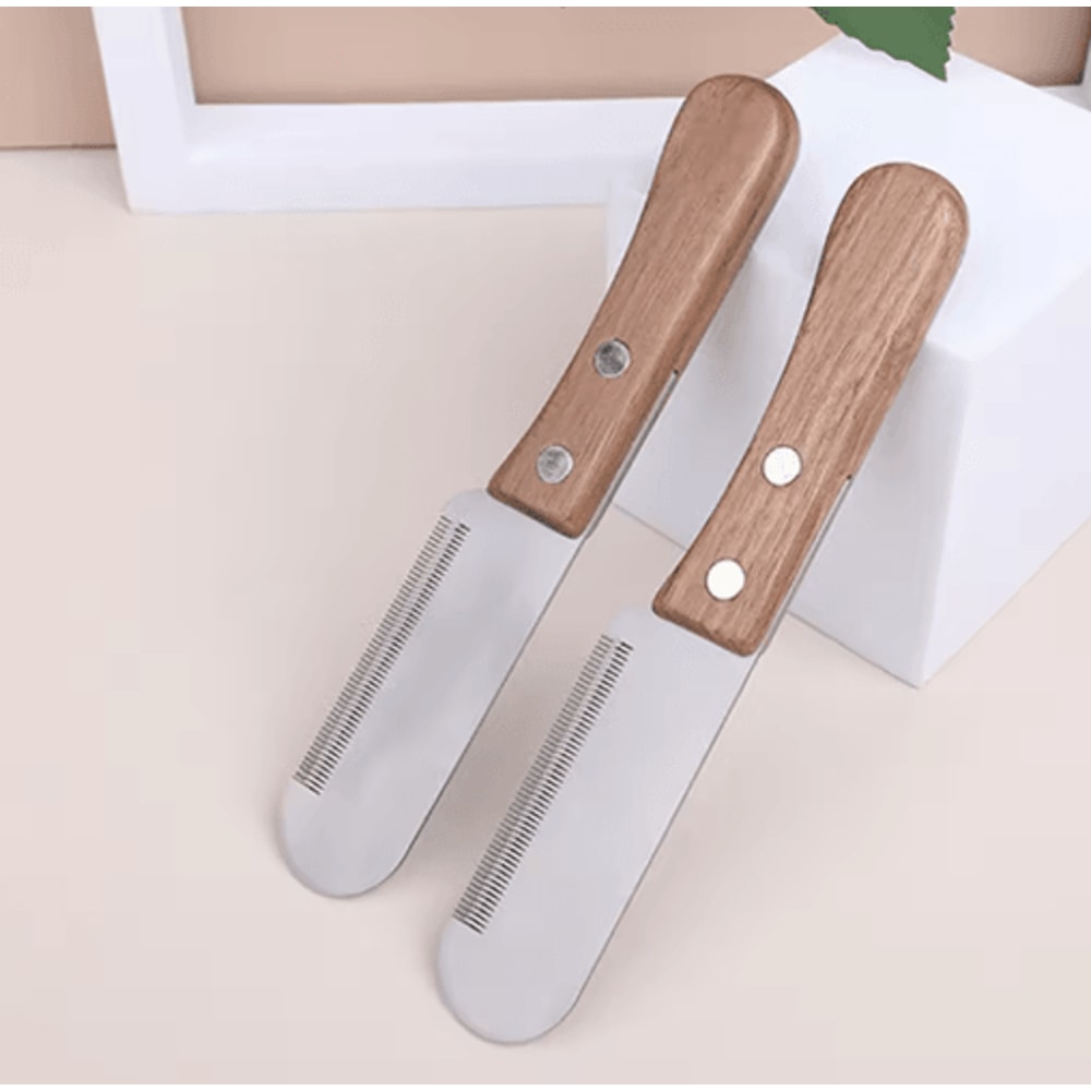 Professional Pet Stripping Knife Stainless Steel Grooming Comb With Wooden Handle 4