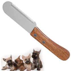 professional pet stripping knife – stainless steel grooming comb with wooden handle