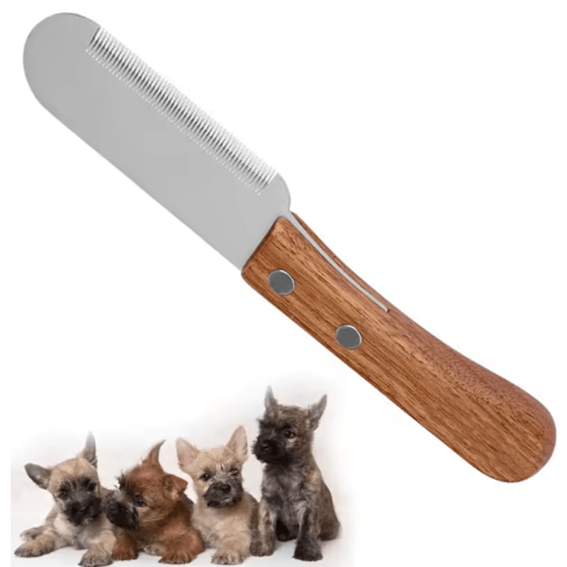Professional Pet Stripping Knife Stainless Steel Grooming Comb With Wooden Handle 0