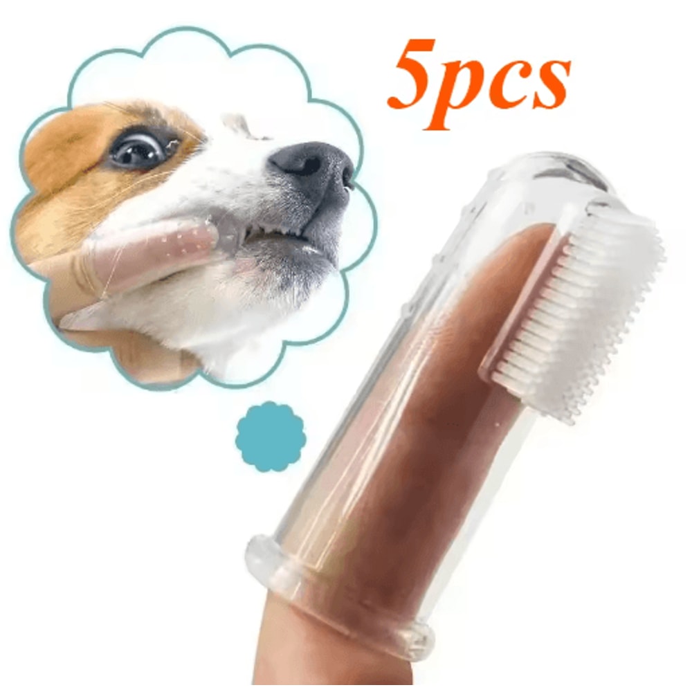 5PCS Soft Silicone Pet Finger Toothbrush Set Dog Cat Teeth Cleaning Brush 0