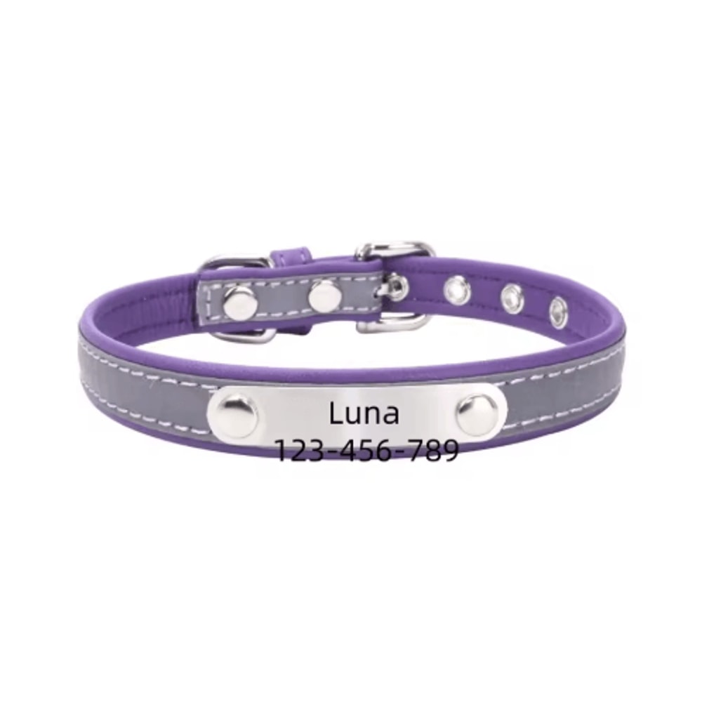 PawSignature Personalized Leather Dog Collar With Custom Engraved Name Plate 2