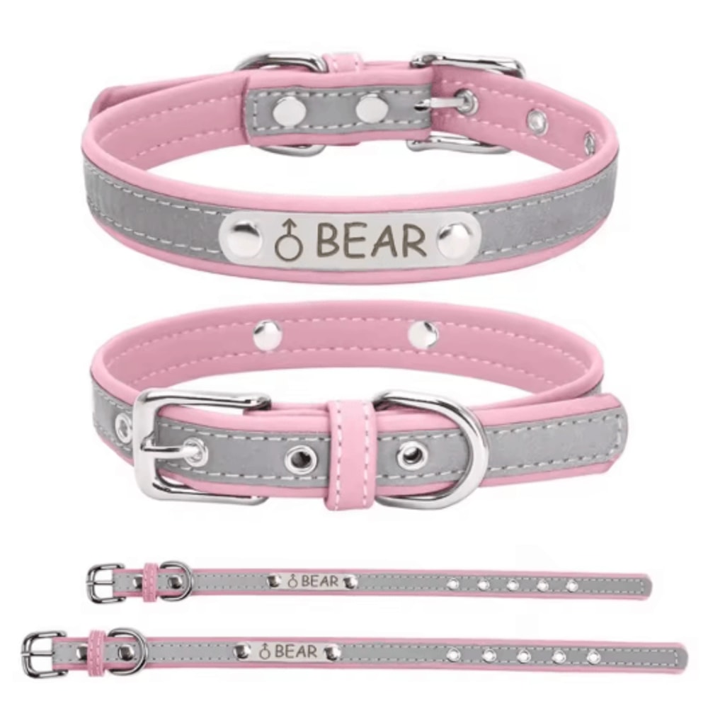 PawSignature Personalized Leather Dog Collar With Custom Engraved Name Plate 3