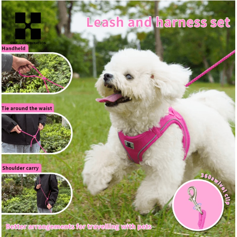 SafeStride Reflective Dog Harness Leash Set For Small Medium Pets 16