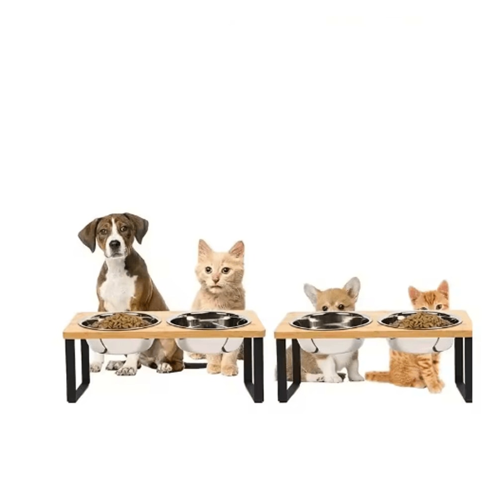 Comfort Dine Raised Cat Bowl Stand With Tilted Stainless Steel Feeding Bowls 4