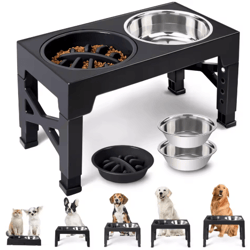 elevadine adjustable raised dog feeder with double stainless steel bowls