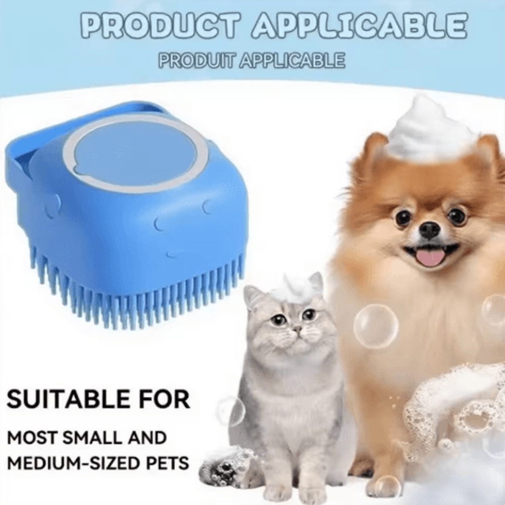 SpaSoothe Silicone Pet Grooming Brush With Shampoo Dispenser 5