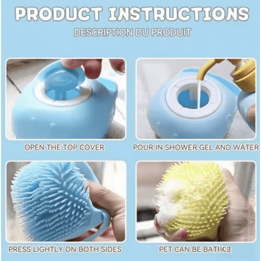 SpaSoothe Silicone Pet Grooming Brush With Shampoo Dispenser 6