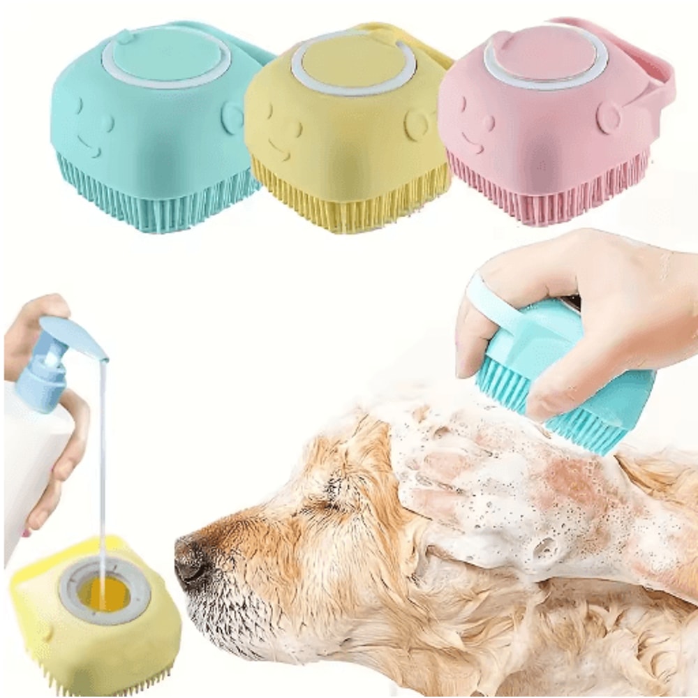 SpaSoothe Silicone Pet Grooming Brush With Shampoo Dispenser 8