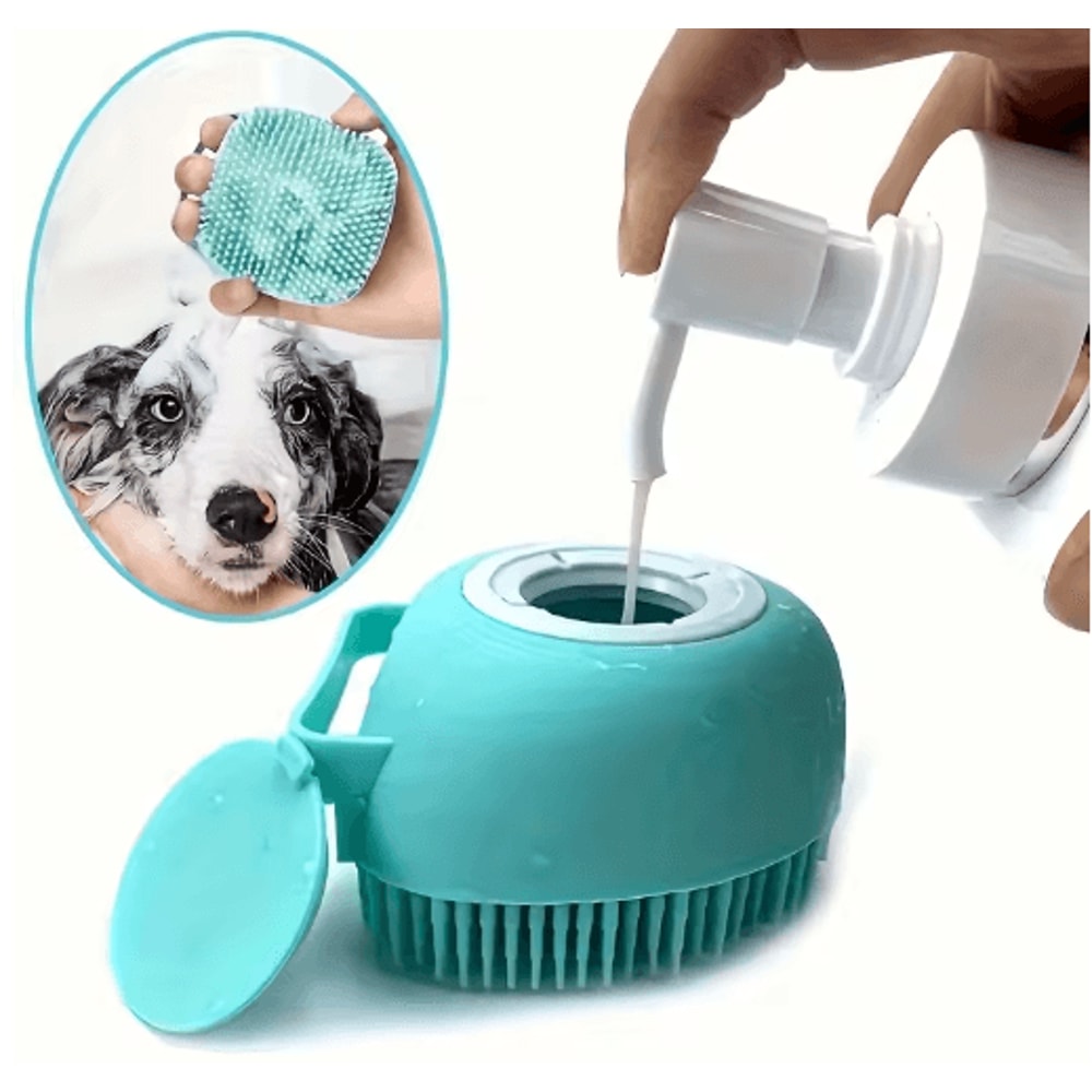 SpaSoothe Silicone Pet Grooming Brush With Shampoo Dispenser 0