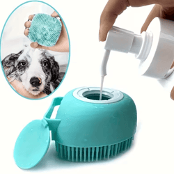 spasoothe silicone pet grooming brush with shampoo dispenser