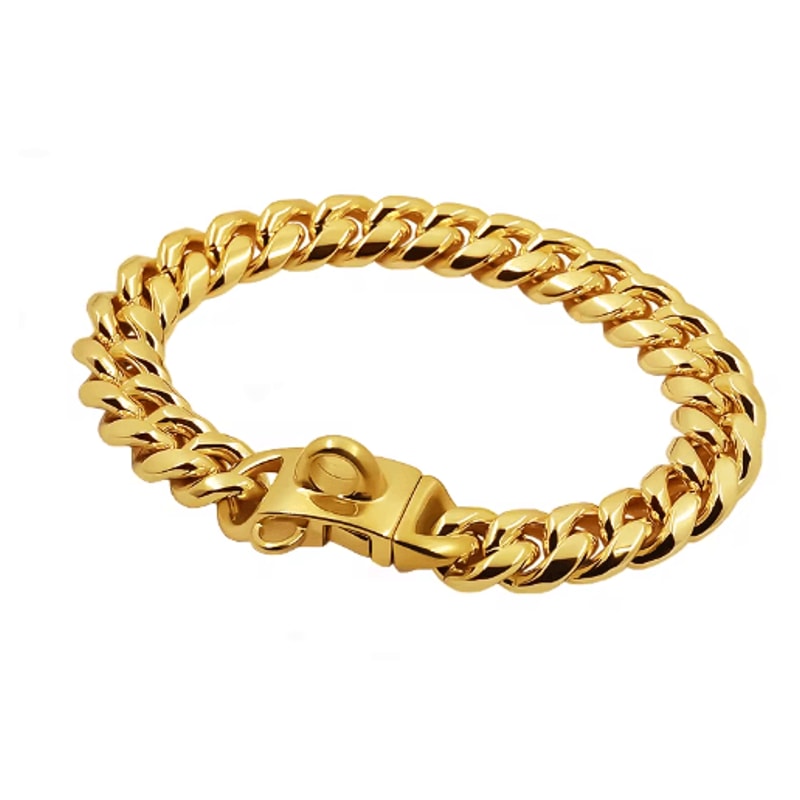RoyalChain Stainless Steel Dog Chain Collar With Gold Cuban Link Design 5