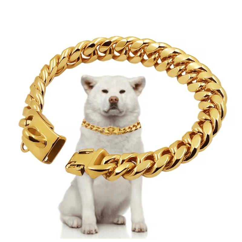 RoyalChain Stainless Steel Dog Chain Collar With Gold Cuban Link Design 6