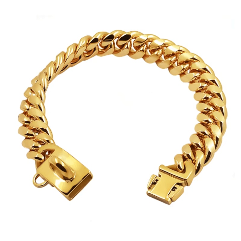 RoyalChain Stainless Steel Dog Chain Collar With Gold Cuban Link Design 0