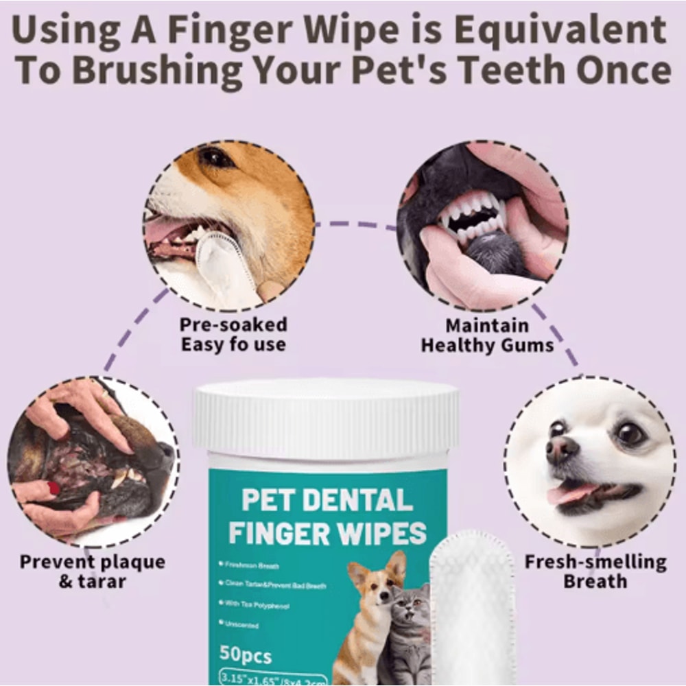 FreshPaw Dental Finger Wipes Disposable Pet Teeth Cleaning Wipes For Dogs Cats 50PCS 2