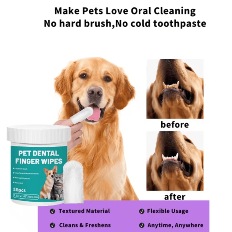 FreshPaw Dental Finger Wipes Disposable Pet Teeth Cleaning Wipes For Dogs Cats 50PCS 4