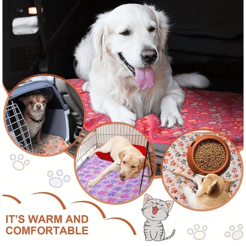CozyPaw Flannel Pet Blanket Soft Paw Print Puppy Cat Blanket For Warmth Comfort 0