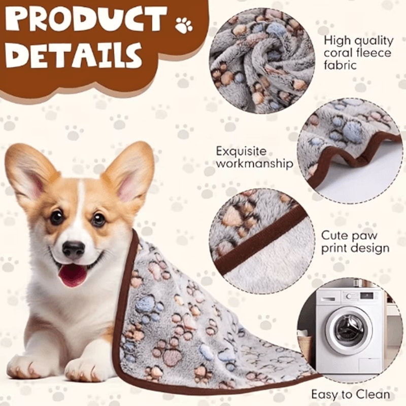 CozyPaw Flannel Pet Blanket Soft Paw Print Puppy Cat Blanket For Warmth Comfort 12