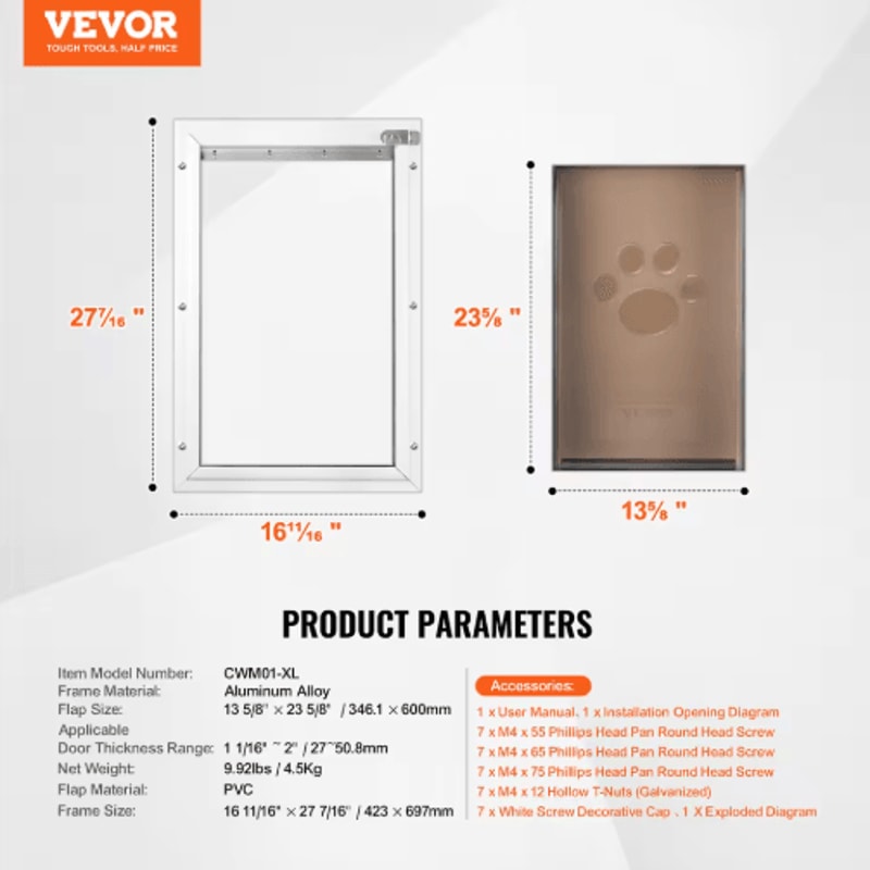 SucceBuy Weatherproof Pet Door Aluminum Frame Doggy Door With Secure Lock Flap System 1