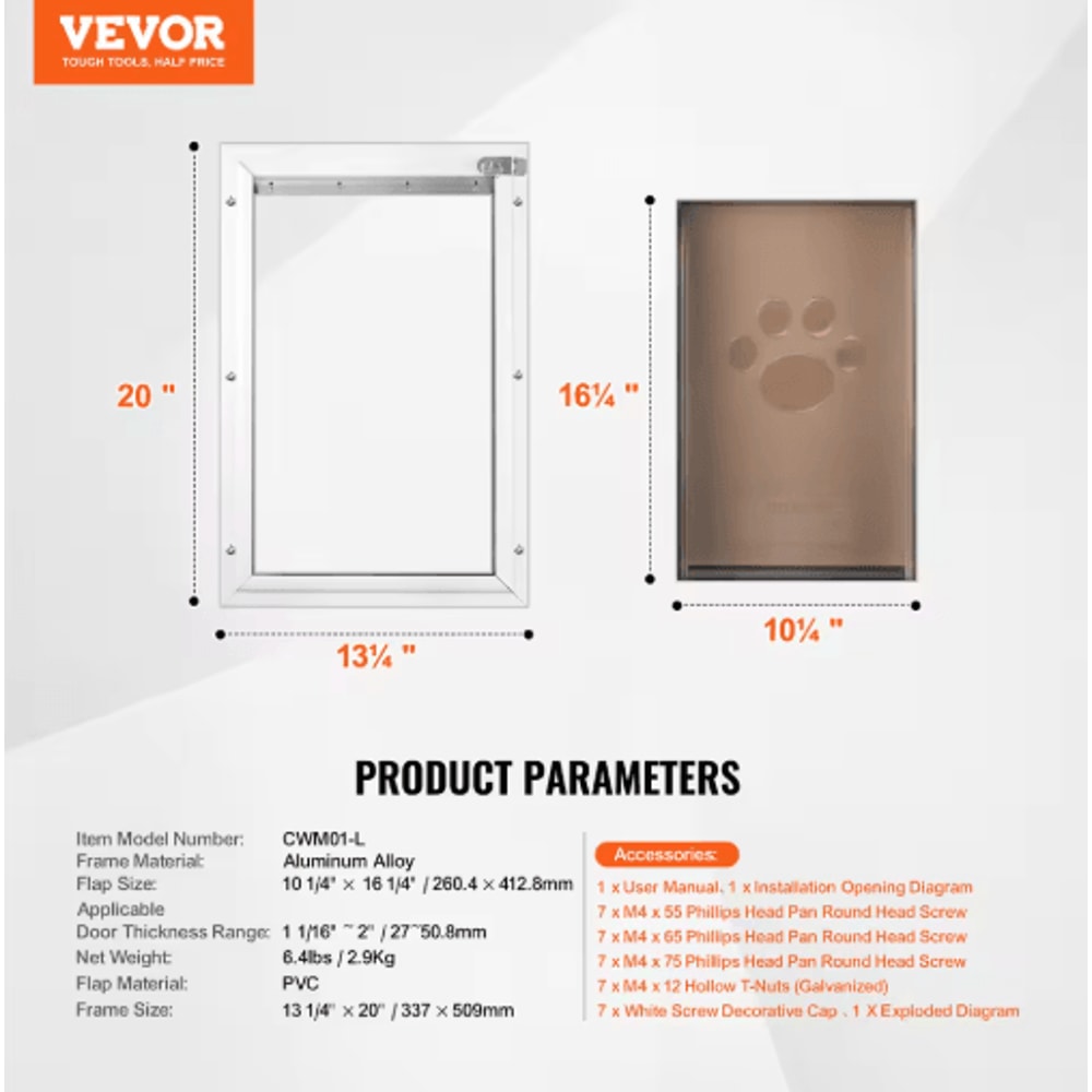 SucceBuy Weatherproof Pet Door Aluminum Frame Doggy Door With Secure Lock Flap System 2