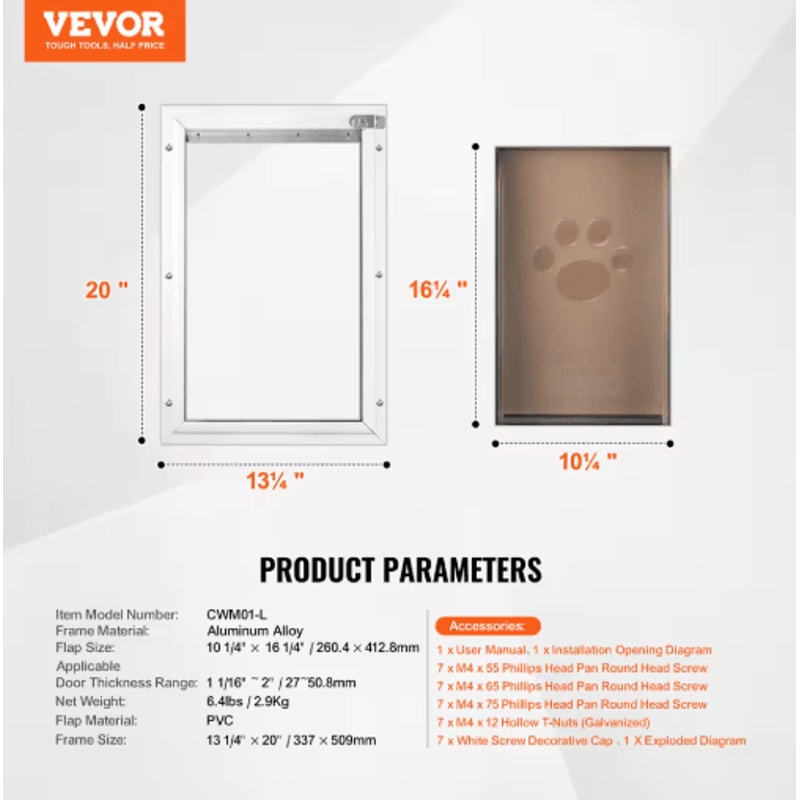 SucceBuy Weatherproof Pet Door Aluminum Frame Doggy Door With Secure Lock Flap System 2