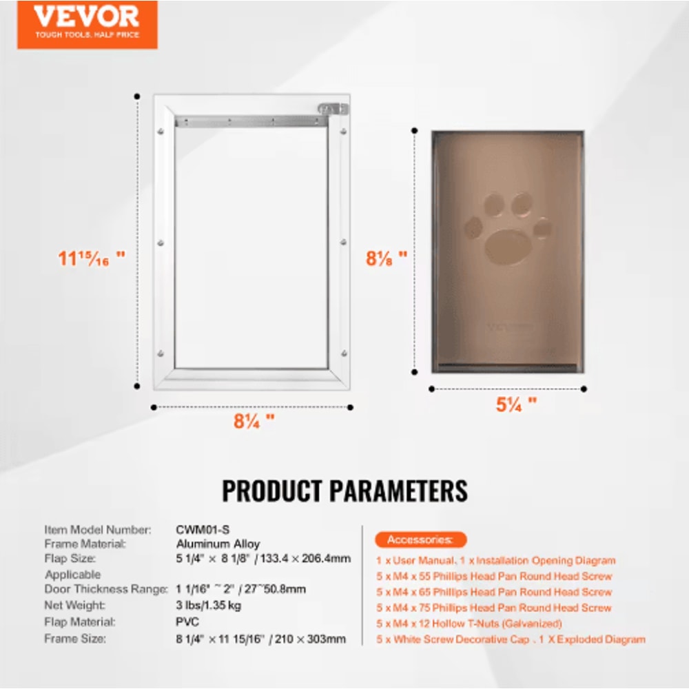 SucceBuy Weatherproof Pet Door Aluminum Frame Doggy Door With Secure Lock Flap System 4