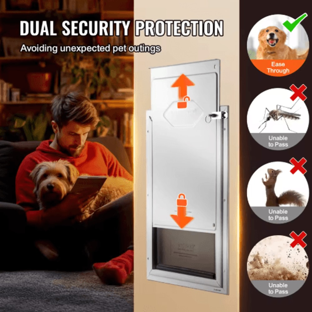 SucceBuy Weatherproof Pet Door Aluminum Frame Doggy Door With Secure Lock Flap System 5