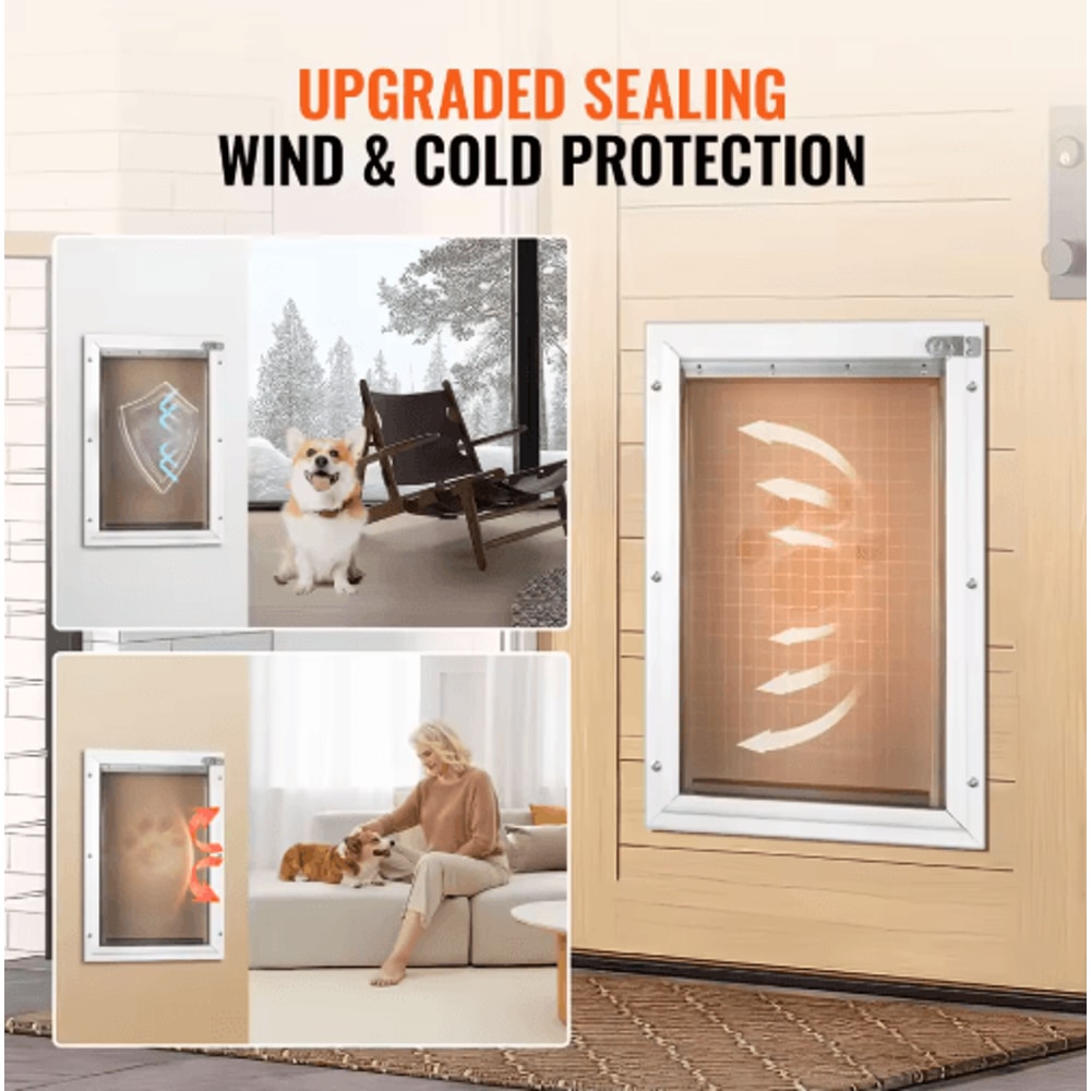 SucceBuy Weatherproof Pet Door Aluminum Frame Doggy Door With Secure Lock Flap System 8