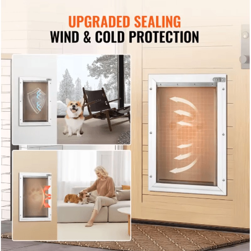 SucceBuy Weatherproof Pet Door Aluminum Frame Doggy Door With Secure Lock Flap System 8