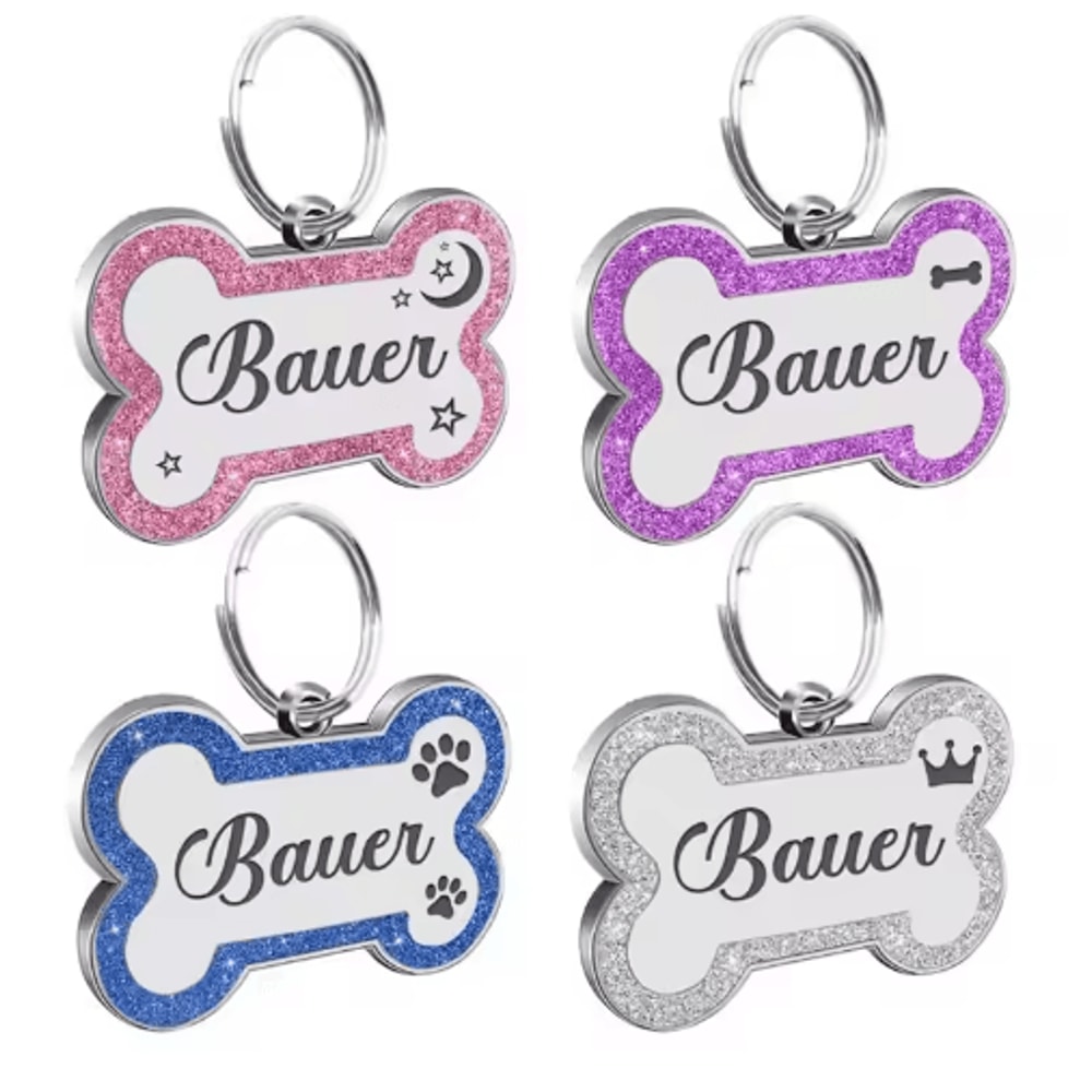 SparkTag Custom Glitter Pet ID Tag DoubleSided Personalized Dog Cat Name Pendant 0