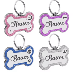 sparktag custom glitter pet id tag – double-sided personalized dog & cat name pendant