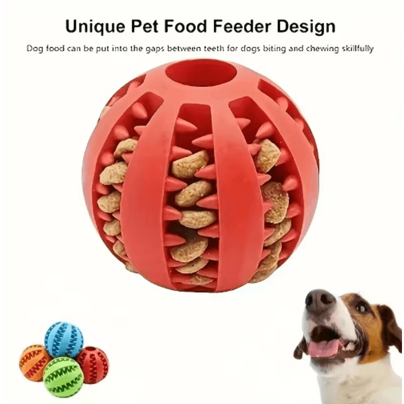 TreatBounce Interactive Dog Ball Bite Resistant Treat Dispensing Chew Toy For Dogs Cats 0