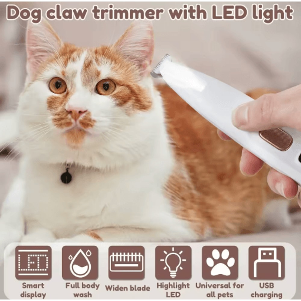 GlowTrim Pro Paw Trimmer Waterproof Pet Hair Clipper With LED Light Display 12