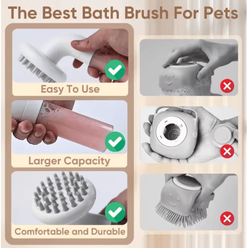 3in1 Silicone Dog Bath Brush Shampoo Dispenser For Gentle Pet Grooming 3