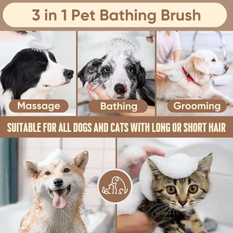 3in1 Silicone Dog Bath Brush Shampoo Dispenser For Gentle Pet Grooming 4