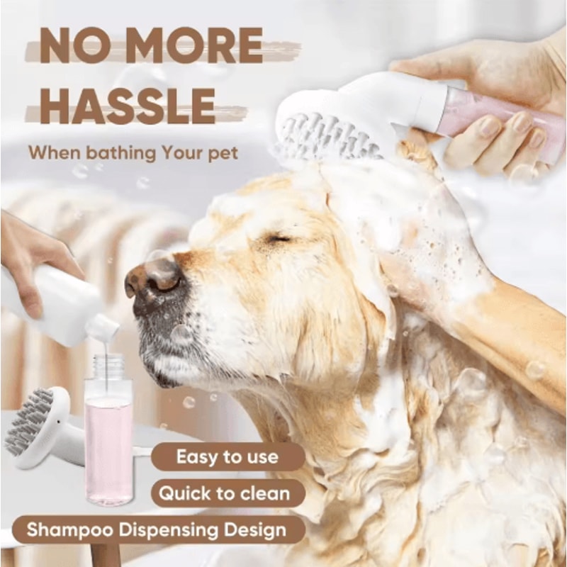 3in1 Silicone Dog Bath Brush Shampoo Dispenser For Gentle Pet Grooming 6