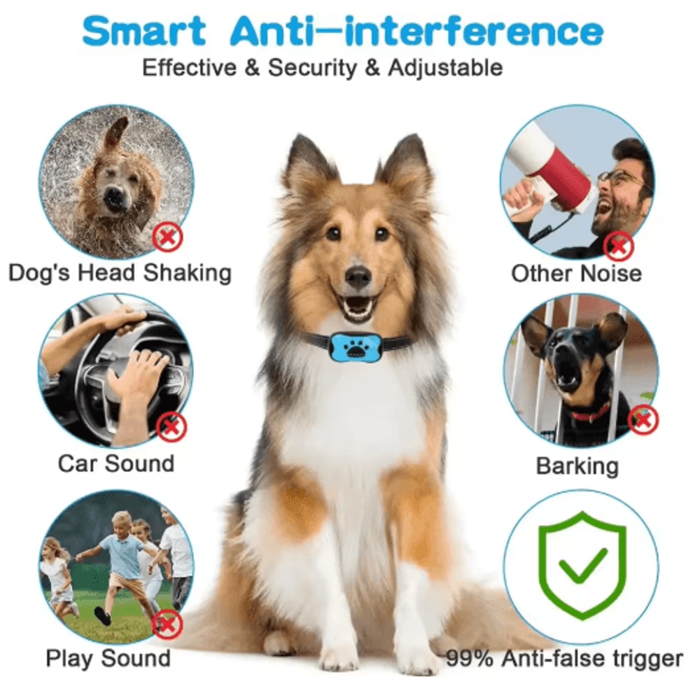 USB Rechargeable Anti Bark Dog Collar With Ultrasonic Vibration Training Modes 11