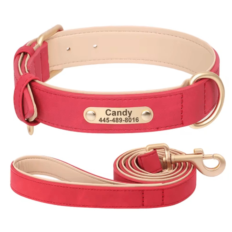 Personalized PU Leather Dog Collar With Free Engraved Nameplate For All Dog Sizes 14