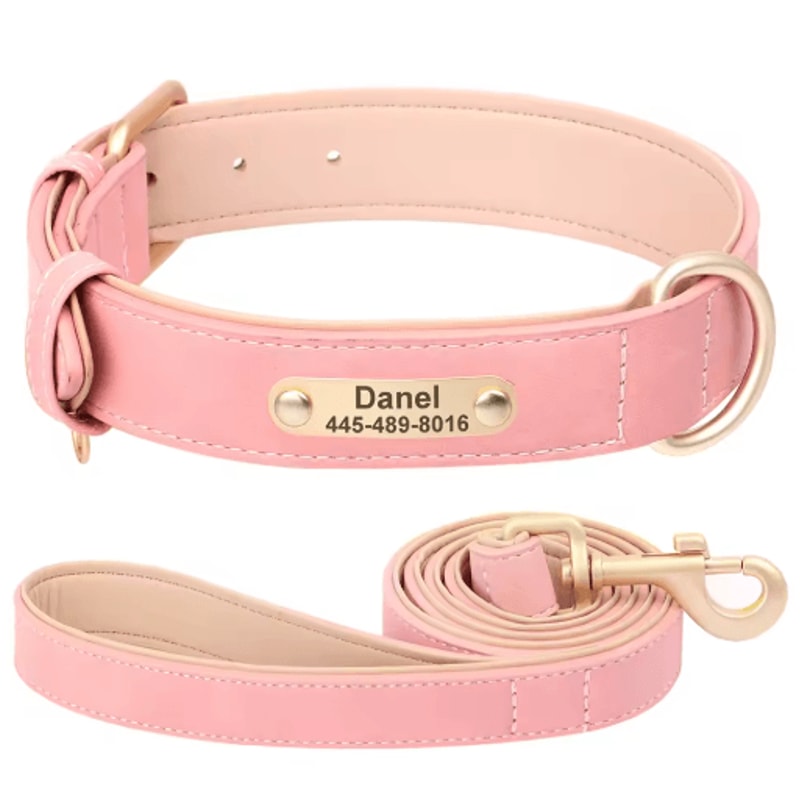 Personalized PU Leather Dog Collar With Free Engraved Nameplate For All Dog Sizes 16