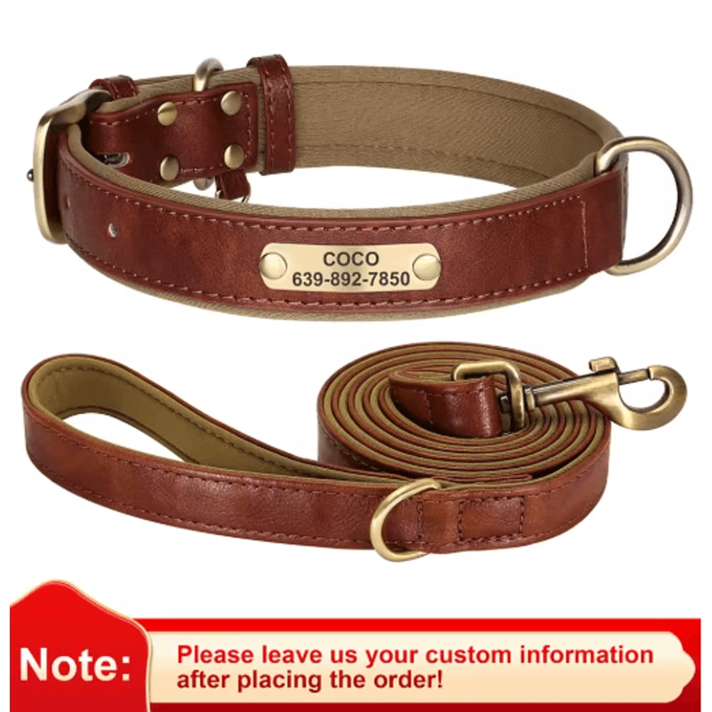 Personalized PU Leather Dog Collar With Free Engraved Nameplate For All Dog Sizes 9