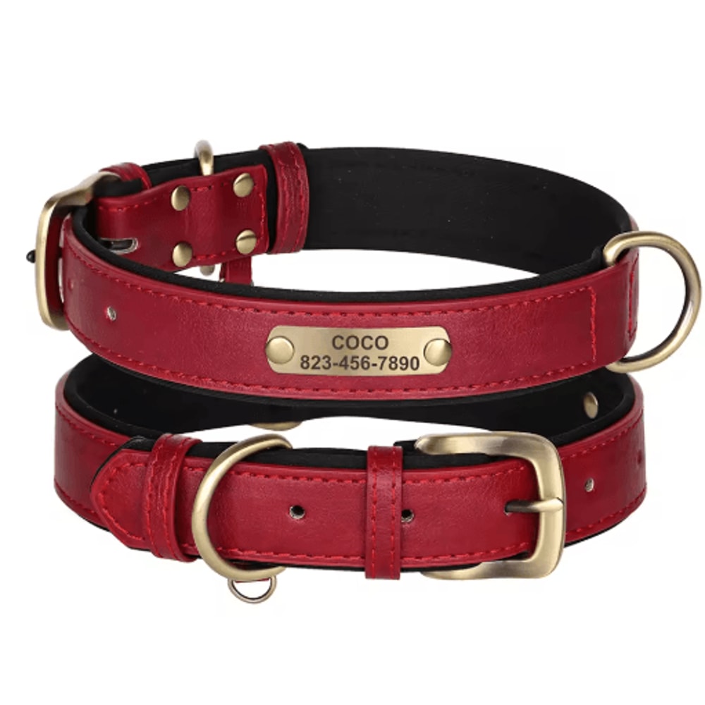 Personalized PU Leather Dog Collar With Free Engraved Nameplate For All Dog Sizes 20