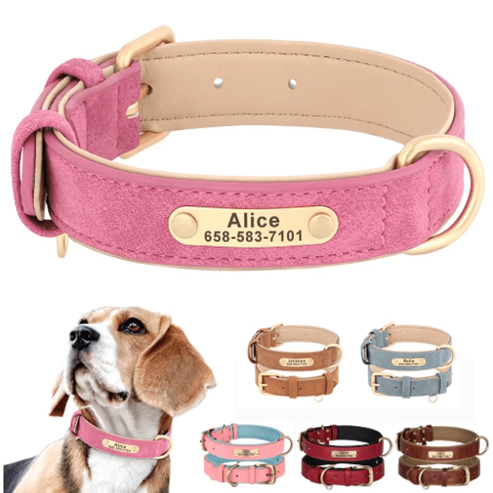 Personalized PU Leather Dog Collar With Free Engraved Nameplate For All Dog Sizes 0