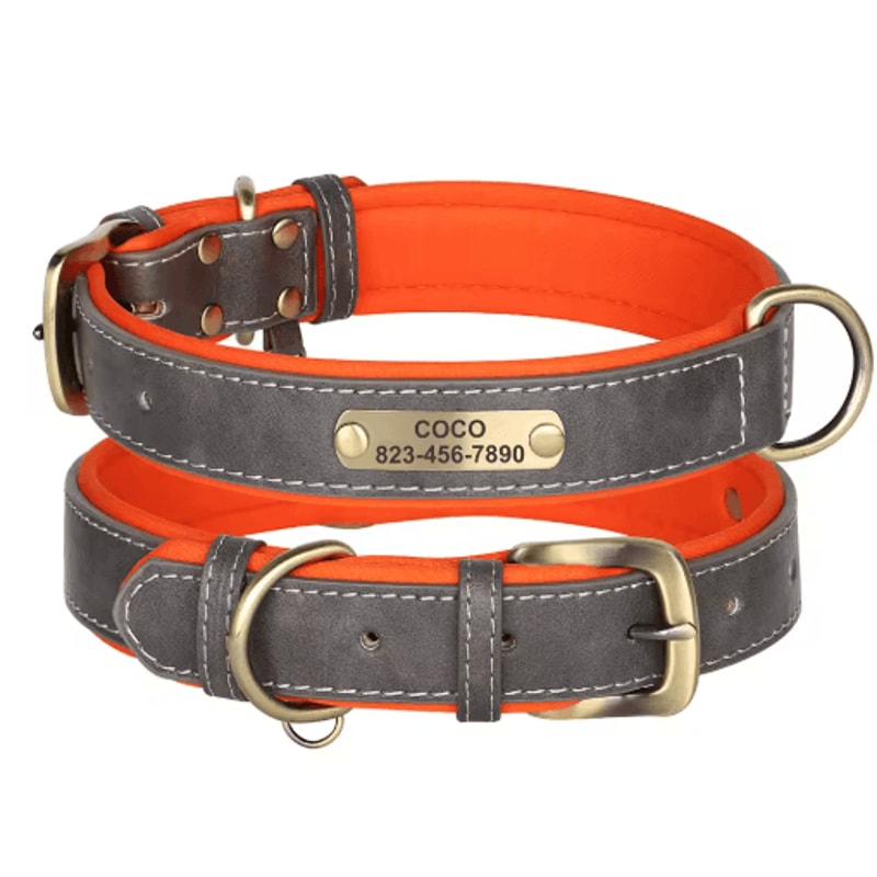 Personalized PU Leather Dog Collar With Free Engraved Nameplate For All Dog Sizes 24