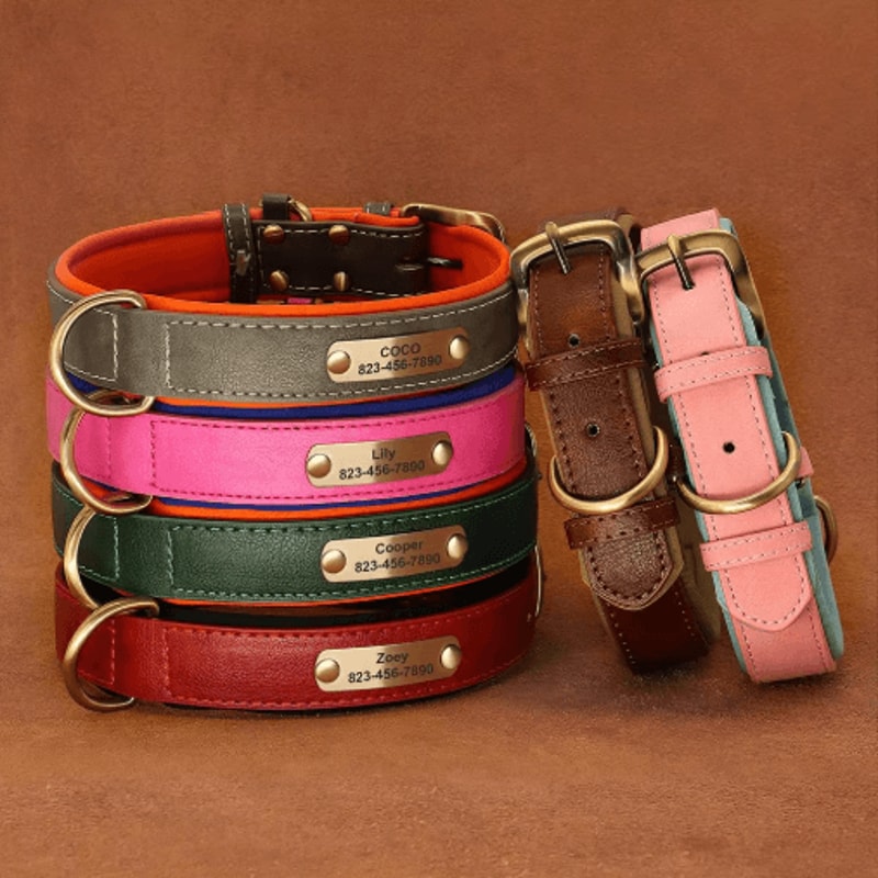 Personalized PU Leather Dog Collar With Free Engraved Nameplate For All Dog Sizes 27