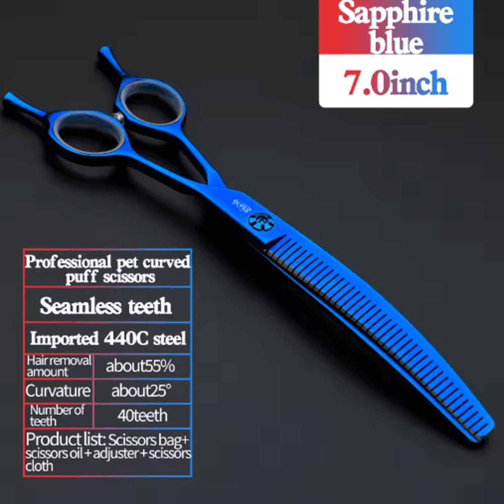 Professional 7 Inch JP440C Pet Grooming Scissors Set With Curved Fishbone Teeth Blades 2