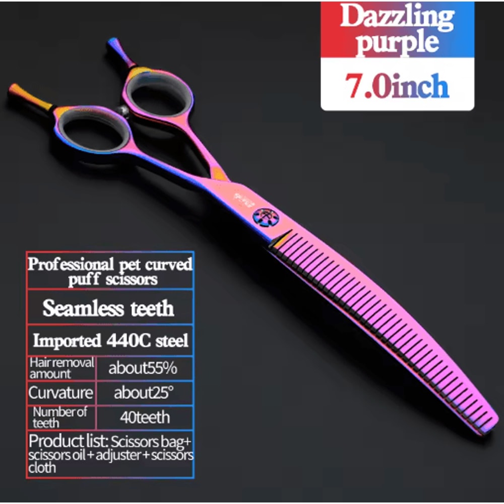 Professional 7 Inch JP440C Pet Grooming Scissors Set With Curved Fishbone Teeth Blades 3