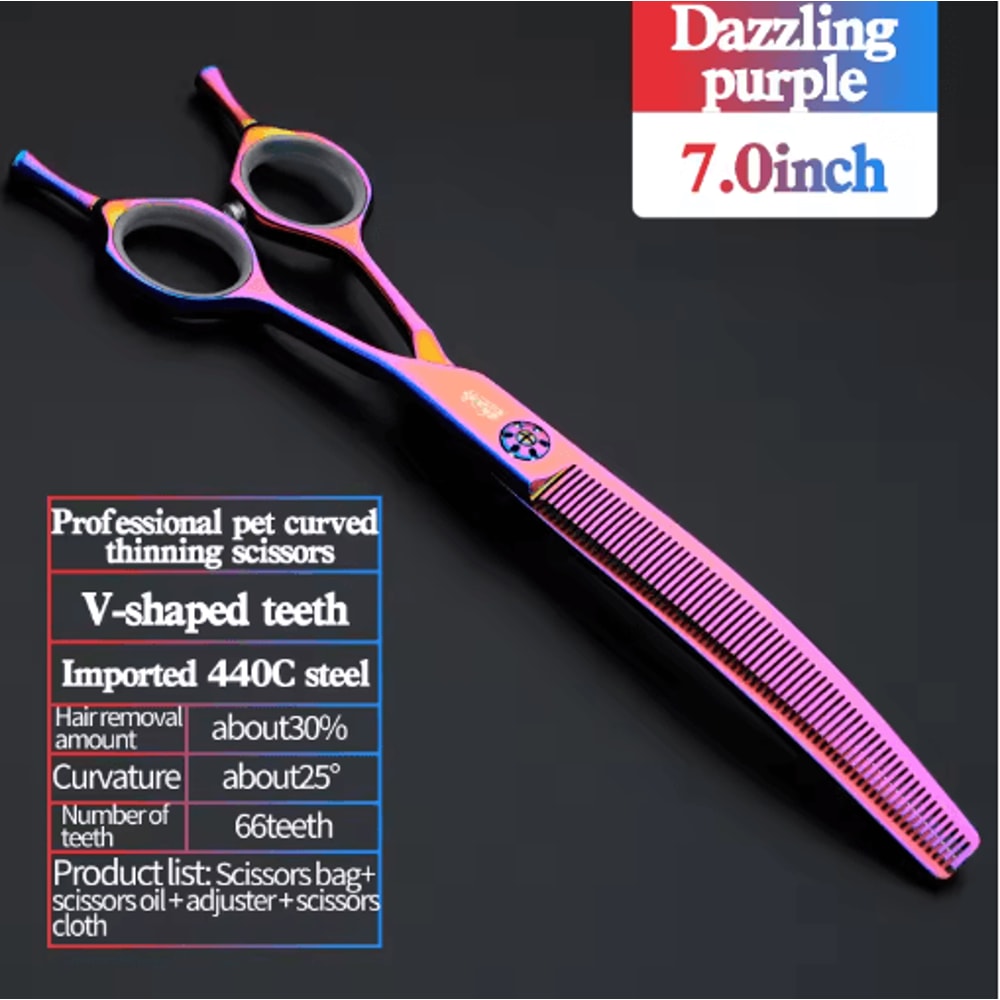 Professional 7 Inch JP440C Pet Grooming Scissors Set With Curved Fishbone Teeth Blades 6